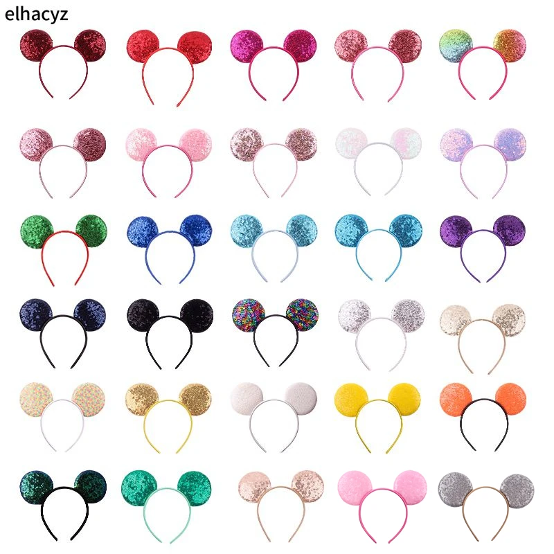 Top Trends: 10Pcs / Lot Wholesale Popular 3.3" Sequins Mouse Ears Headband With No Bow For Women Girls Party Hairband DIY Hair Accessories Shoppable Styles