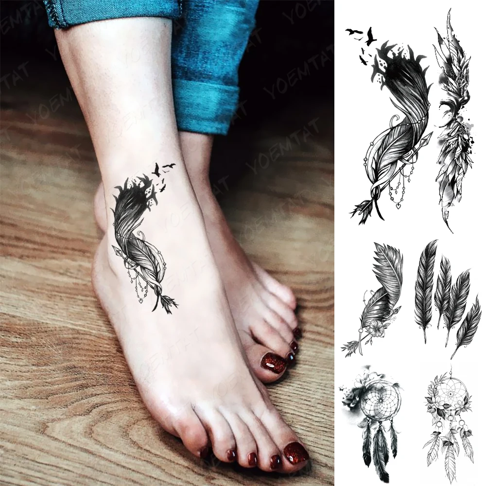 Top Trends: Henna Waterproof Temporary Tattoo Sticker Black Feather Cute Child Wrist Ankle Sexy Tattoos Body Art Flash Fake Tatoo Women Men Shoppable Styles