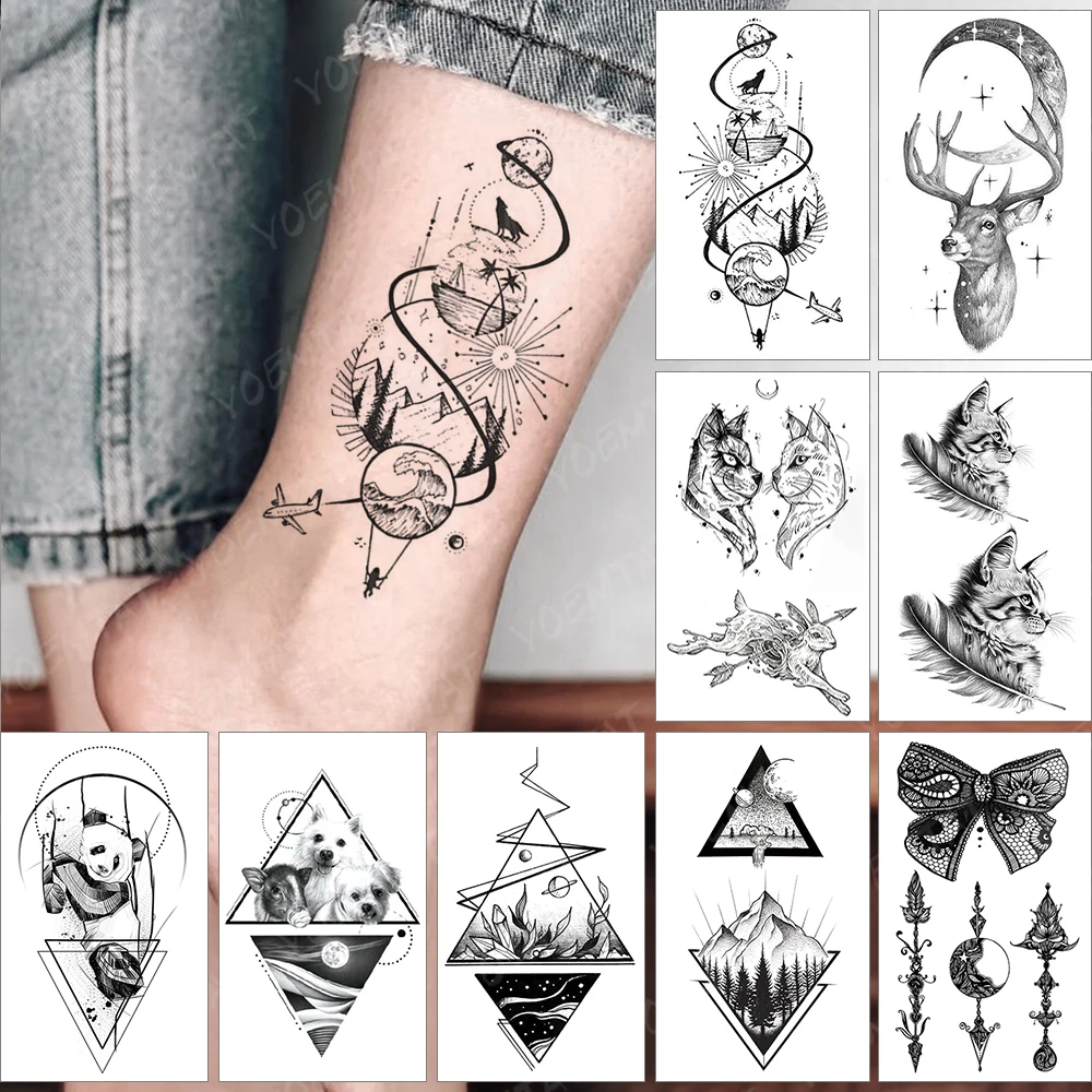 Top Trends: Waterproof Temporary Tattoo Sticker Wolf Cat Deer Panda Moon Mountain Flash Tatto Arm Wrist Fake Tattoos Body Art Women Men Kids Shoppable Styles