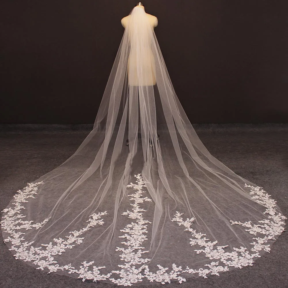 Top Trends: Long Lace Wedding Veil One Layer White Ivory 3.5 Meters Bridal Veil Voile Mariage Cathedral Veil With Comb Shoppable Styles