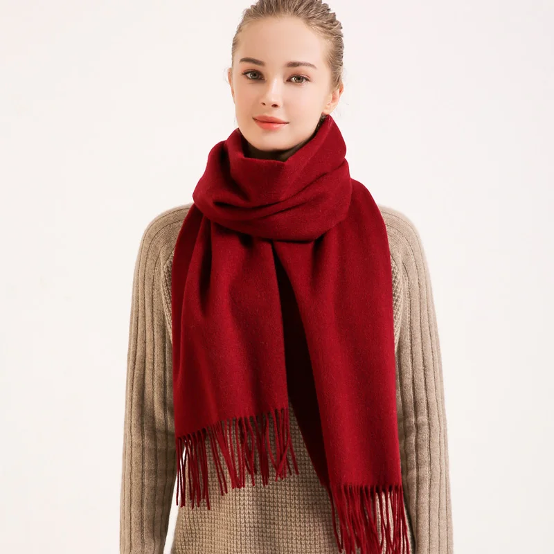 Top Trends: Winter 100% Pure Wool Scarf Women Solid Red Echarpe Wraps For Ladies Foulard Femme With Tassel Warm Merino Wool Scarves Cashmere Shoppable Styles - Image 3