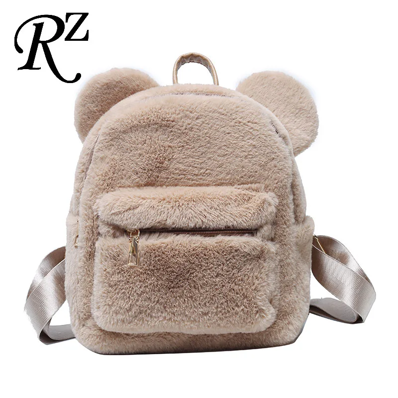 Top Trends: Bear Ears Plush Female Backpack Faux Fur Shoulders Bag Cute Furry Women Bag NEW Winter Bags For Women 2022 Mini Girl Backpacks Shoppable Styles