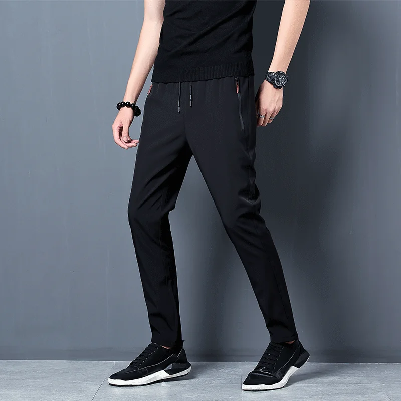 Top Trends: 2024 New Men'S Korean Fashion Casual Summer Thin Quick Drying Ice Silk Straight Pants Loose Sports 9-Point Trousers Boy Shoppable Styles