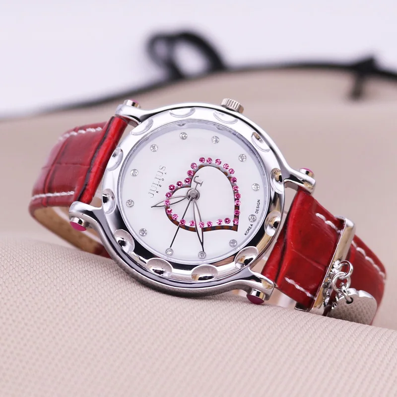 Top Trends: Top Lady Women&#039;s Watch Hours Japan Quartz Elegant Rhinestone Heart Fashion Clock Bracelet Real Leather Girl’s Gift Julius Box Shoppable Styles