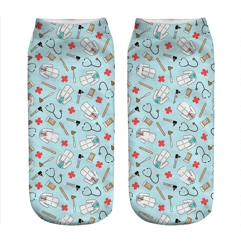 Top Trends: Women&#039;s Socks Kawaii Medical Doctor Light Blue Printed Socks Woman Harajuku Happy Funny Novelty Cute Girl Gift Socks For Women Shoppable Styles