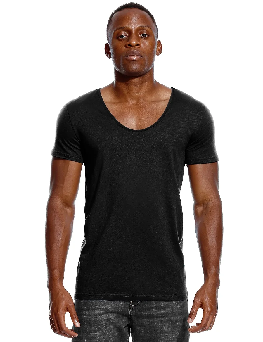 Top Trends: Scoop Neck T Shirt For Men Low Cut Deep V Neck Wide Vee Tee Male Tshirt Invisible Undershirt Slim Fit Short Sleeve Shoppable Styles