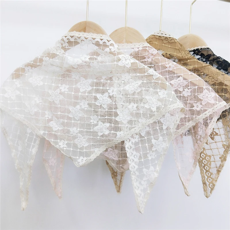 Top Trends: Triangle Scarf Lace Scarf Hankie Muffler Neckerchief Flowers Floral Scarves Wrap Scarves Foulard Transparent Hats Bags Accessory Shoppable Styles