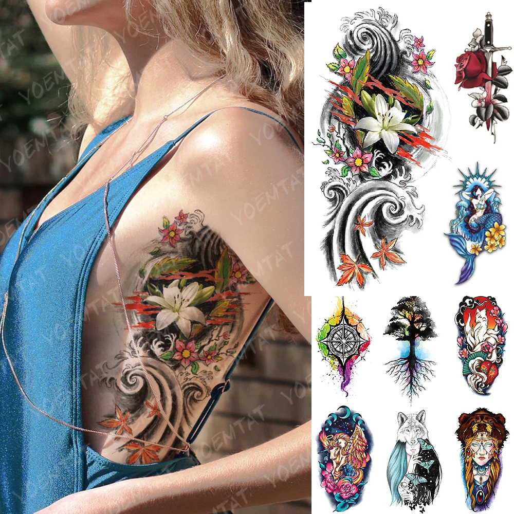 Top Trends: Waterproof Temporary Tattoo Sticker Japanese Lily Fox Demon Flash Tattoos Mermaid Family Tree Body Art Arm Fake Tatoo Women Men Shoppable Styles