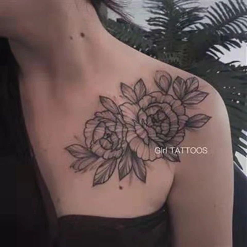 Top Trends: Dark Flower Temporary Tattoo Female Waterproof Sexy Gothic Clavicle Water Transfer Art Fake Tattoos Arm Chest Tattoo Stickers Shoppable Styles - Image 6