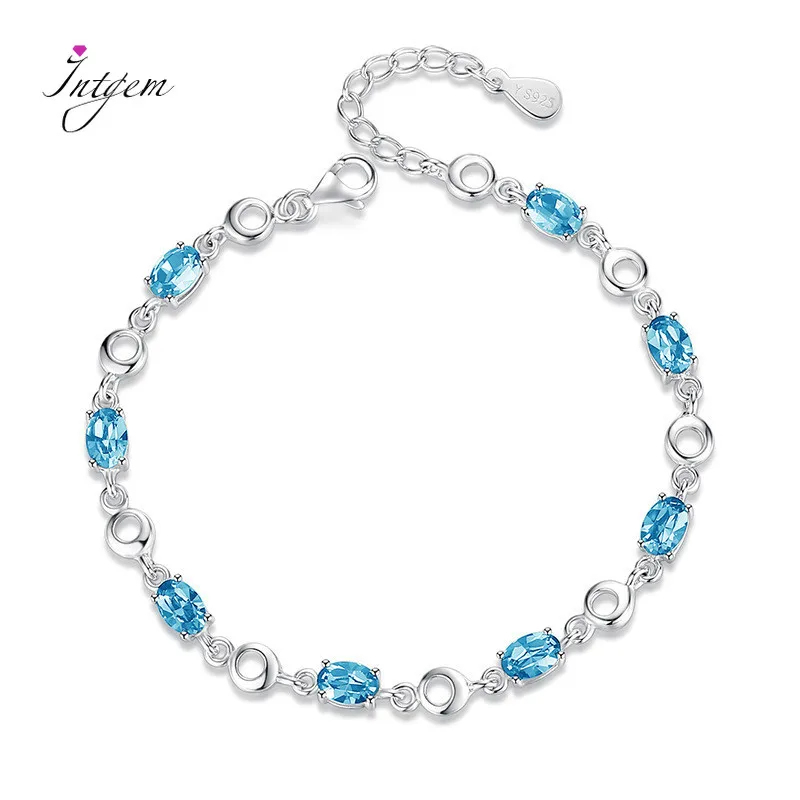 Top Trends: Blue Topaz Bracelets Female Real 925 Sterling Silver Deep Blue Sapphire Color Gemstone Bracelet For Student Girl Birthday Gift Shoppable Styles