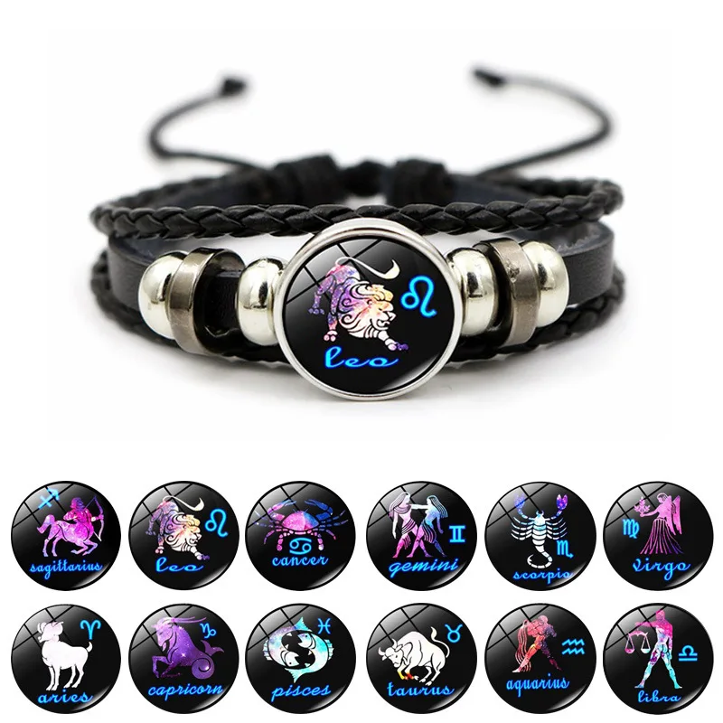 Top Trends: 12 Zodiac Signs Constellation Charm Bracelet Men Women Fashion Multilayer Weave Leather Bracelet &amp; Bangle Birthday Gifts-1 Shoppable Styles