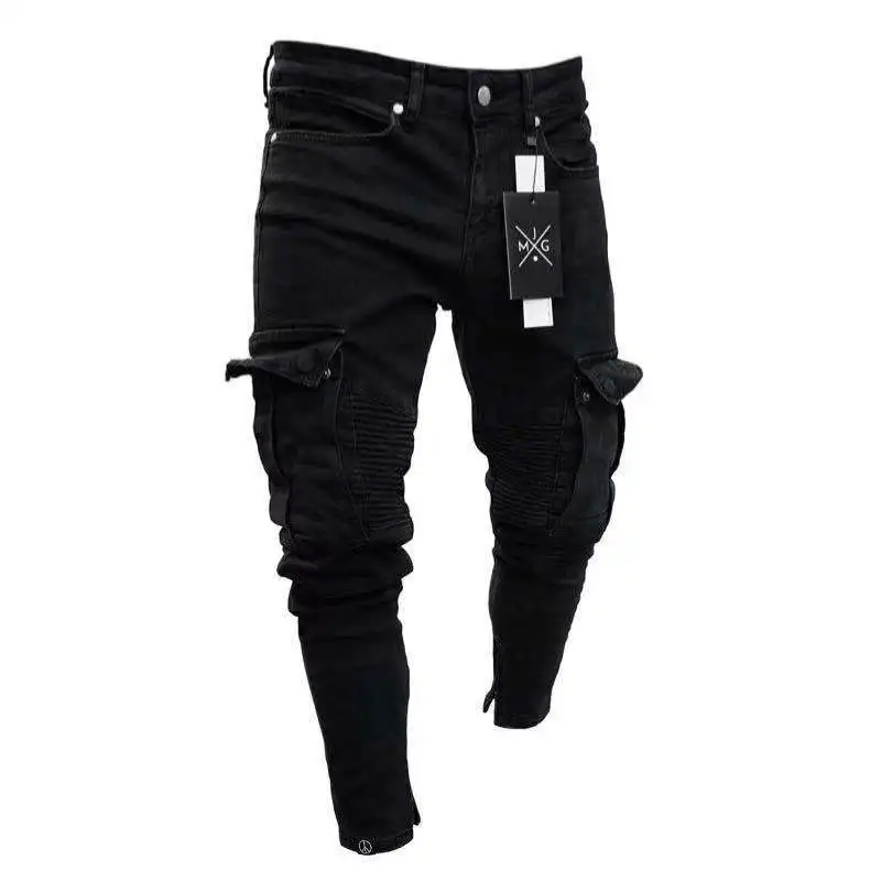 Top Trends: Men Slim Biker Ripped Long Denim Trousers Skinny Jeans Pocket Young Man Jogging Pants ​Destroyed Stretchy-Black Pants Shoppable Styles