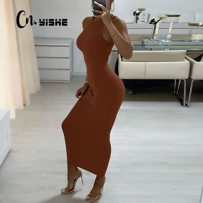 Top Trends: CNYISHE Ribbed Knitted Autumn Black Maxi Dress Women 2021 Sexy Party Bodycon Long Dress Round Neck Tight Dresses Robes Sundress Shoppable Styles