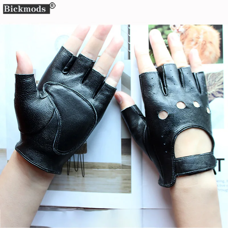 Top Trends: Leather Half-Finger Gloves Female Fitness Fashion Driver Driving Single-Layer Unlined Hollow Short Motorcycle Riding Gloves Shoppable Styles - Image 2