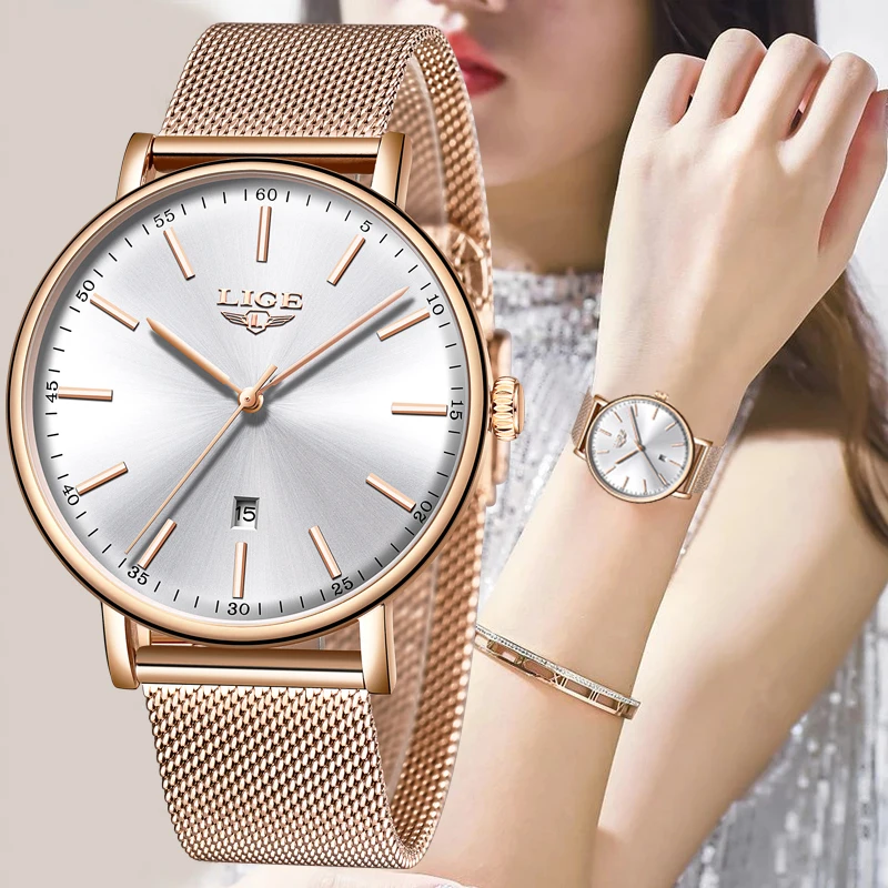 Top Trends: LIGE Top Brand Luxury Women Watch Casual Fashion Simple Stainless Steel Quartz Ladies Watches Waterproof Clock Female Wristwatch Shoppable Styles