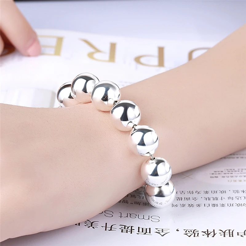 Top Trends: DOTEFFIL 925 Sterling Silver 24K Gold 8mm / 10mm Hollow Circle Ball Beads Silver Beaded 20cm Bracelet Woman Charm Fashion Jewelry Shoppable Styles - Image 6