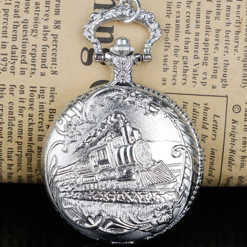 Top Trends: Silver Tone Skeleton Railway Running Train Quartz Pocket Watches Locomotive Chain Watches Women Men Shoppable Styles