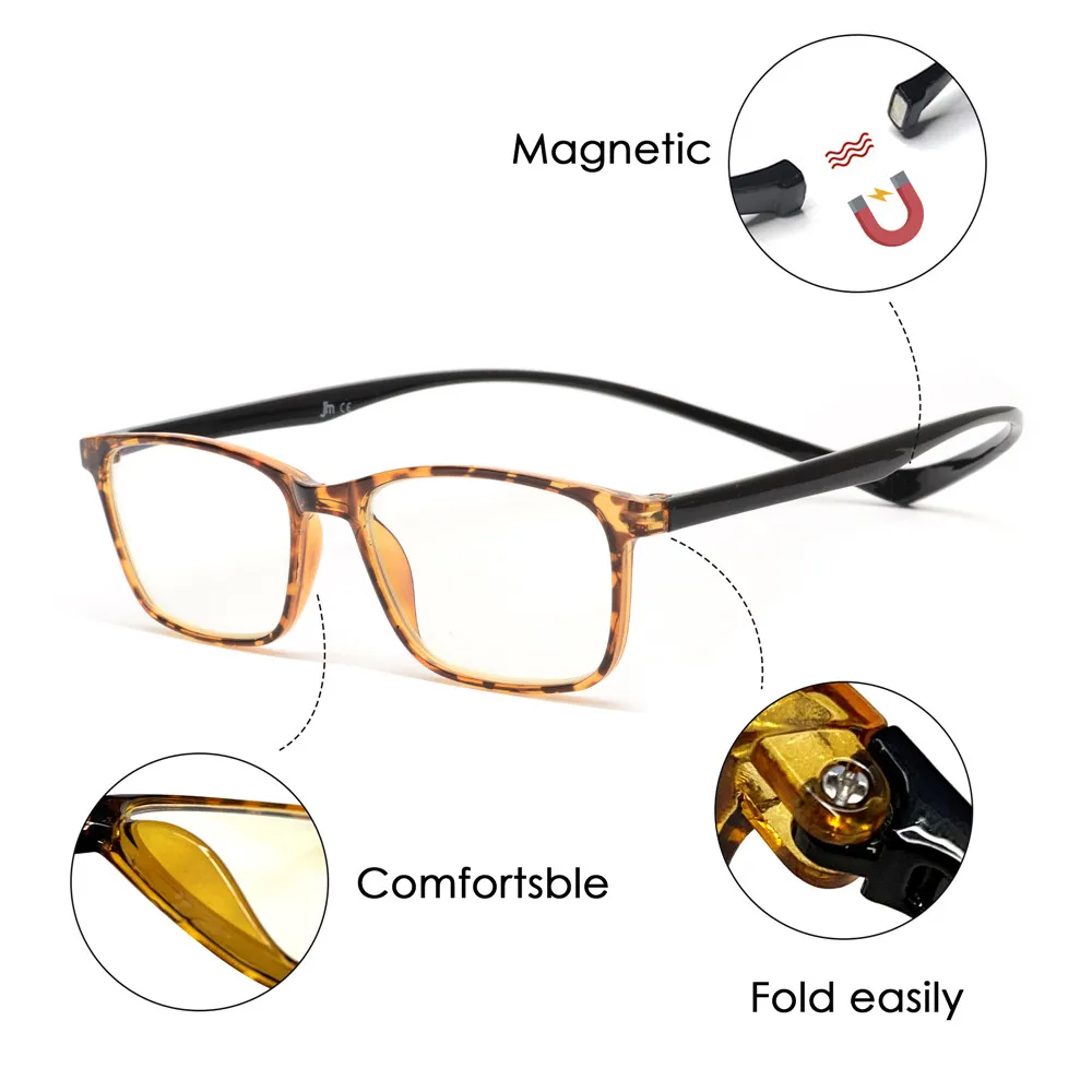 Top Trends: JM Magnet Temple Blue Light Reading Glasses For Men Women Vintage Square Diopter Magnifier Presbyopic Glasses Shoppable Styles - Image 3