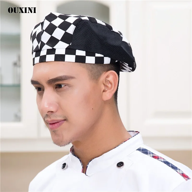 Top Trends: Men Women Mesh Patchwork Chef Restaurant Kitchen Cooking Work Wear Hats Beret Hotel Bakey Cafe Waiter Breathable Cap 56-58cm Shoppable Styles