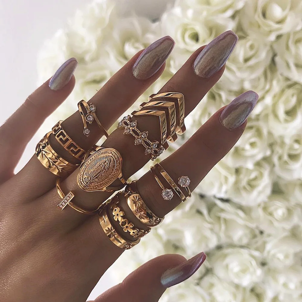 Top Trends: Gold Color Midi Finger Rings Set For Women Crystal Geometric Retro Knuckle Ring Fashion Jewelry Gift Drop Shipping Shoppable Styles