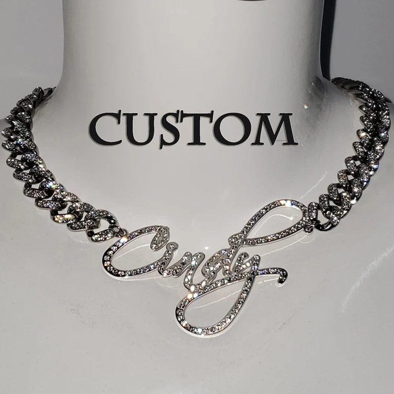 Top Trends: Customized Stainless Steel Words Name Necklace 1.2cm Rhinestone Cuban Chain Miami Cuban Link For Men Women Hip Hop Jewelry Shoppable Styles