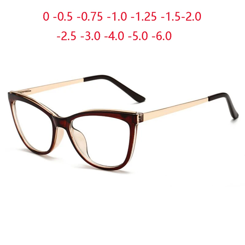 Top Trends: Anti Blue Light Cat Eye Prescription Eyeglasses Women Tea Frame Oval Nearsighted Glasses Female 0 -0.5 -0.75 -1.0 To -6.0 Shoppable Styles