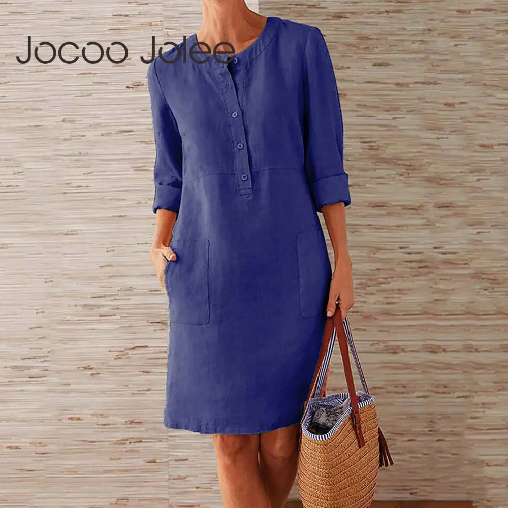 Top Trends: Jocoo Jolee Women Casual Soild Long Sleeve Cotton And Linen Tunic Dress Vintage Straight Dress Long Sleeve Oversized Mini Dress Shoppable Styles