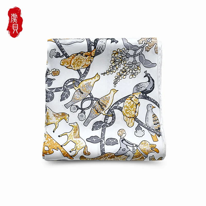 Top Trends: Elegant White 100% Real Silk Satin Women Scarf Printed With Animals Foulard Femme Square Head Scarfs Bandana Shawl Gift For Lady Shoppable Styles