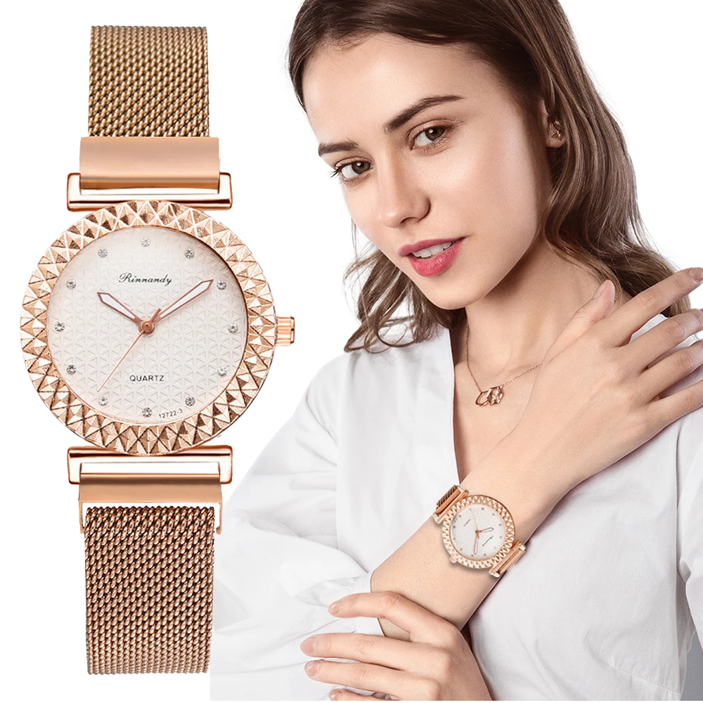 Top Trends: 2021 Rose Gold Watches Women Gear Design Luxury Fashion Metal Magnets Strap Ladies Wristwatch Quartz Woman Clock Female Watch Shoppable Styles