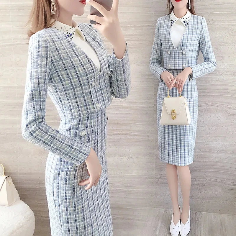 Top Trends: Elegant Plaid Tweed Party Dress Set Women Vintage Crop Top And Sleeveless Slim Tank Dress Fall Stylish Office Lady 2 Piece Suit Shoppable Styles