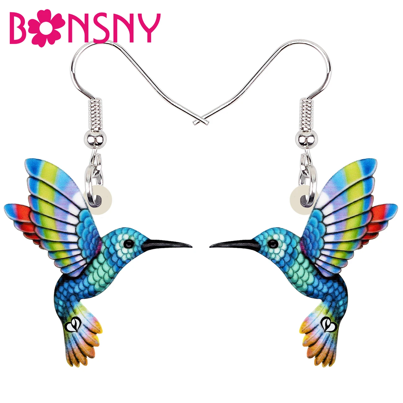 Top Trends: BONSNY Acrylic Floral Rainbow Color Hummingbird Birds Earrings Fashion Long Drop Dangle Jewelry For Women Girls Teen Charm Gifts Shoppable Styles