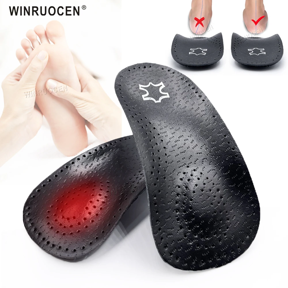 Top Trends: 3 / 4 Leather Orthotic Insole Arch Support Flat Feet Heel Pain Half Pad Movement Damping Cushion Padding Insole Sole Insert Shoppable Styles