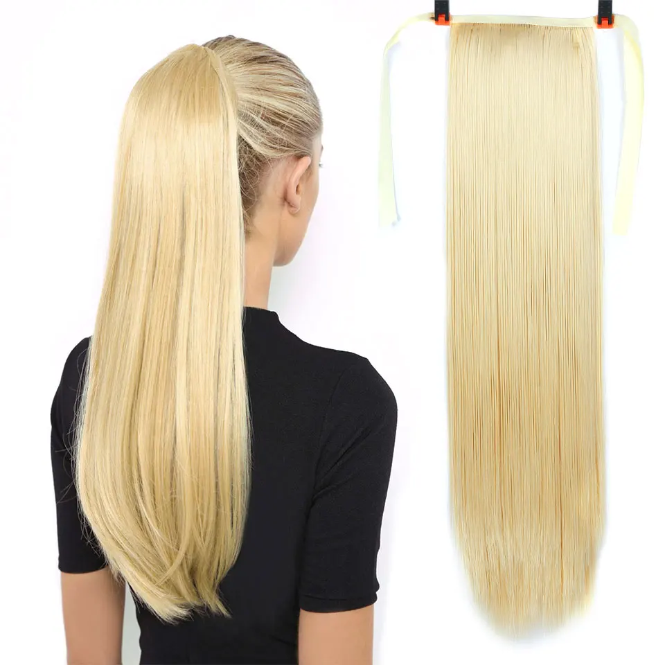 Top Trends: 85cm 120g Long Synthetic Straight Ponytails Hair High Temperature Fiber Bun Fake Hair Chip-in Hair Extensions Pony Tail Shoppable Styles