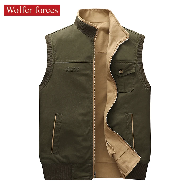 Top Trends: Double Face Tooling Waistcoat Men's Spring And Autumn Cotton Sleeveless Vest Coat, Two Sides Of The Jacket, Stand Collar Fishing Shoppable Styles