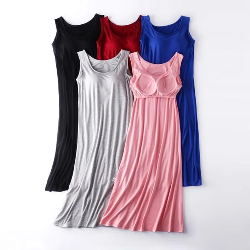 Top Trends: Sexy Sleepwear Women New Sleeveless Vest Dress Woman Nightgowns Chest Bra Padded Nightdress Female Modal Cotton Nightshirt M-4XL Shoppable Styles