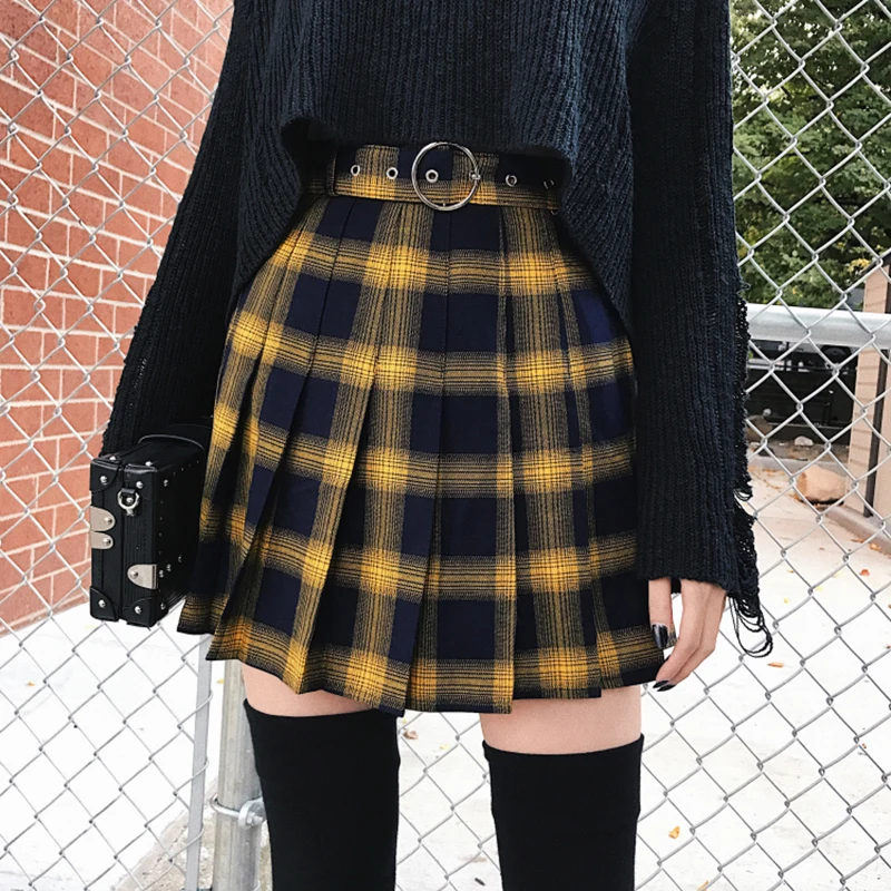 Top Trends: New Summer Harajuku Women Skirts Cute Yellow Black Red Pleated Skirt Fashion Punk Style High Waist Female Mini Short Skirt Mujer Shoppable Styles