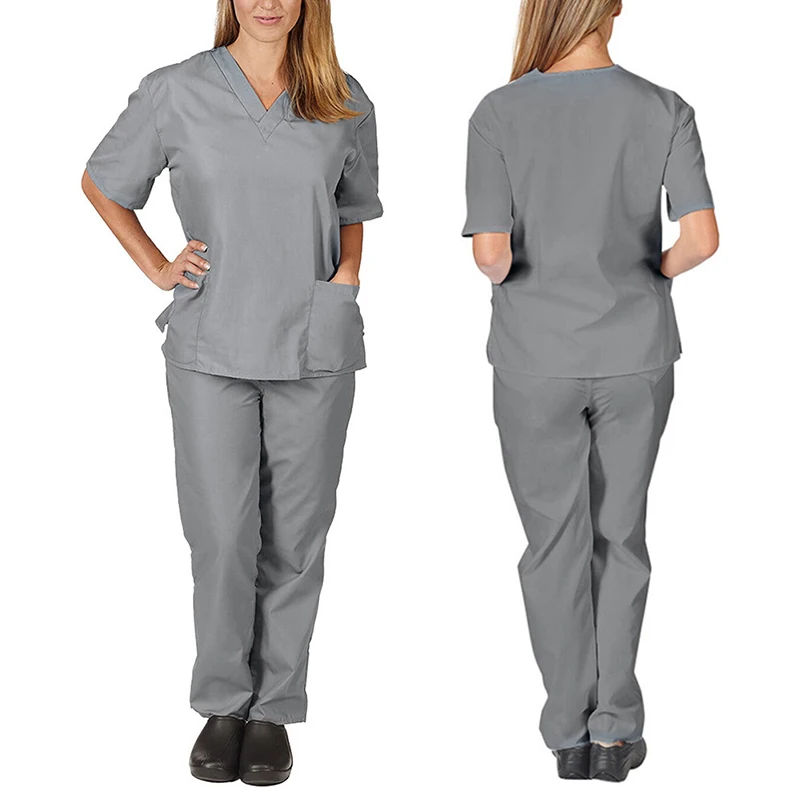 Top Trends: S-2XL 10Colors Quick Dry V-neck Short Sleeve Tops Loose Pants Solid Nurse Uniform Set Soft Working Polyester Outfits Shoppable Styles