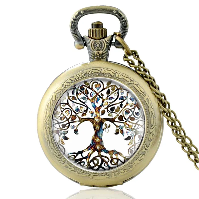 Top Trends: Black Classic Fashion The Tree Of Life Design Glass Cabochon Quartz Pocket Watch Vintage Men Women Pendant Necklace Chain Shoppable Styles - Image 6