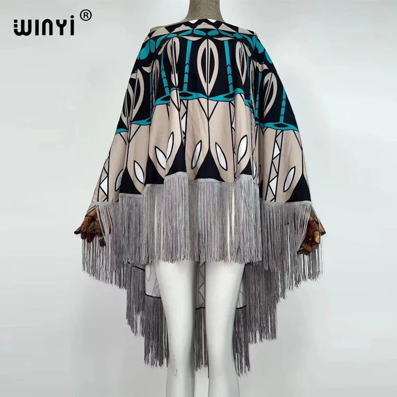 Top Trends: Tassel Dress 2021 Fashion Floral Print Patchwok Batwing Sleeve Long Maxi Dresses For Women Sexy Shawl Casual Loose Fringe Dress Shoppable Styles