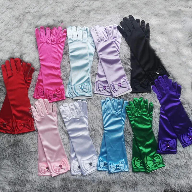 Top Trends: Bowtie Children Long Gloves Satin Sequins Mittens Kids Girls Children 's Day Birthday Gifts Princess Dance Performance Gloves Shoppable Styles