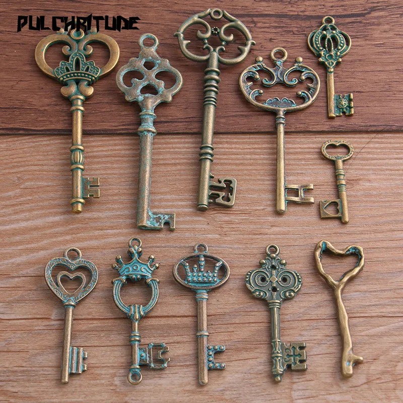 Top Trends: 15 Styles 2-11pcs Mix Green Bronze Metal Zinc Alloy Key Charms Fit Jewelry Medical Plant Pendant Handmade Makings Shoppable Styles