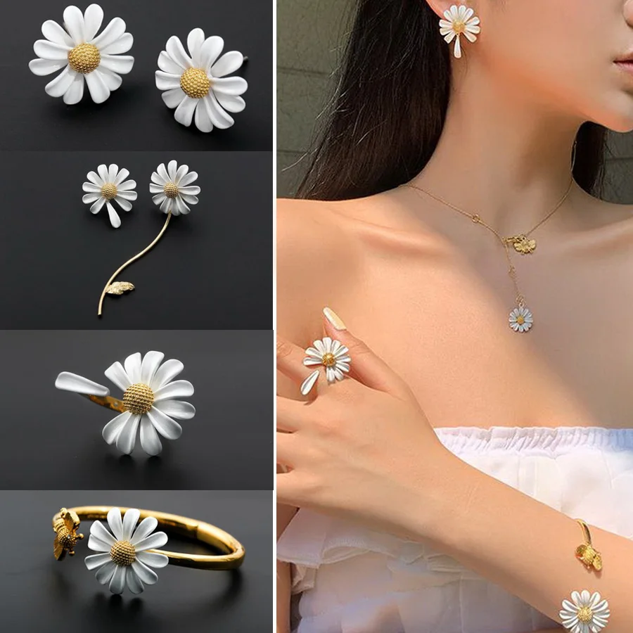 Top Trends: Korean Style Cute Small Daisy Flower Stud Earrings For Women Girls Sweet Statement Asymmetrical Earring Party Jewelry Gifts Shoppable Styles