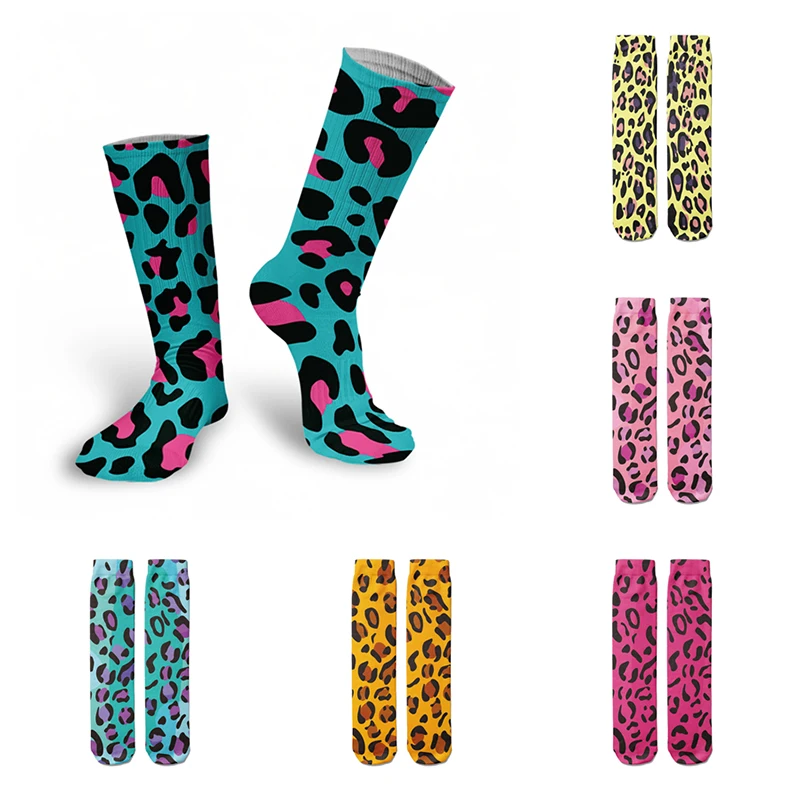 Top Trends: Street Leopard Print Men Women Cotton Socks Pink Spots On Blue High Ankle Bike Riding Socks Punk Leisure Skateboard Warm Socks Shoppable Styles