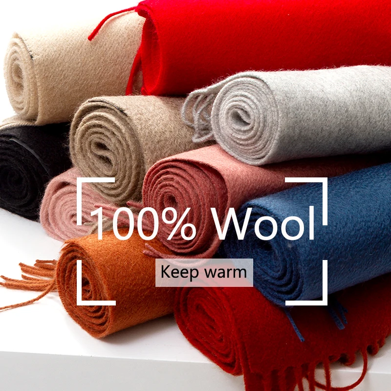 Top Trends: 100% Real Wool Scarf And Shawls Women Warm Shawls And Wraps For Ladies Stole Femme Solid Warps Winter High-end Wool Scarves Shoppable Styles