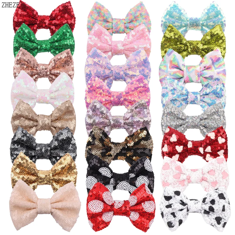 Top Trends: 10Pcs / Lot 71 Colors Chic 4" Sequin Hair Bow WIth / Without Clip Headband Kids Girls Glitter DIY Accessories For Women Shoppable Styles