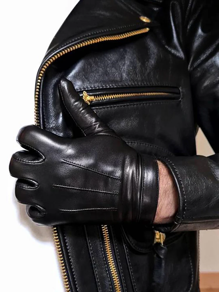 Top Trends: Man Fashion Whole Piece Of Real Lambskin Sheep Leather Gloves In Black Shoppable Styles - Image 3