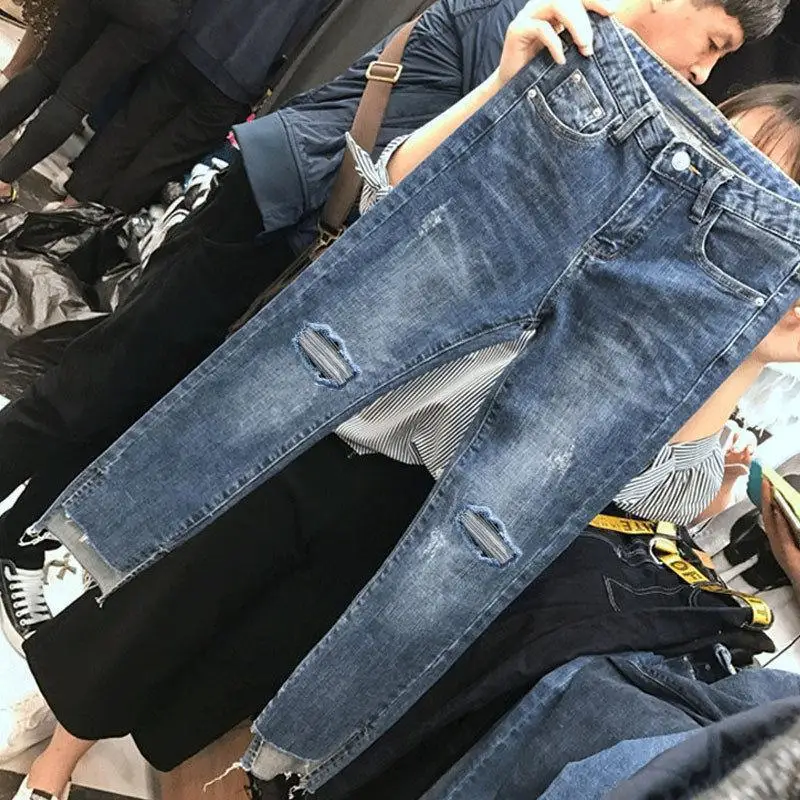 Top Trends: Women Denim Skinny Trousers Ripped Jeans For Women Hole Vintage Pencil Pants High Elasticity Stretch Trousers Shoppable Styles