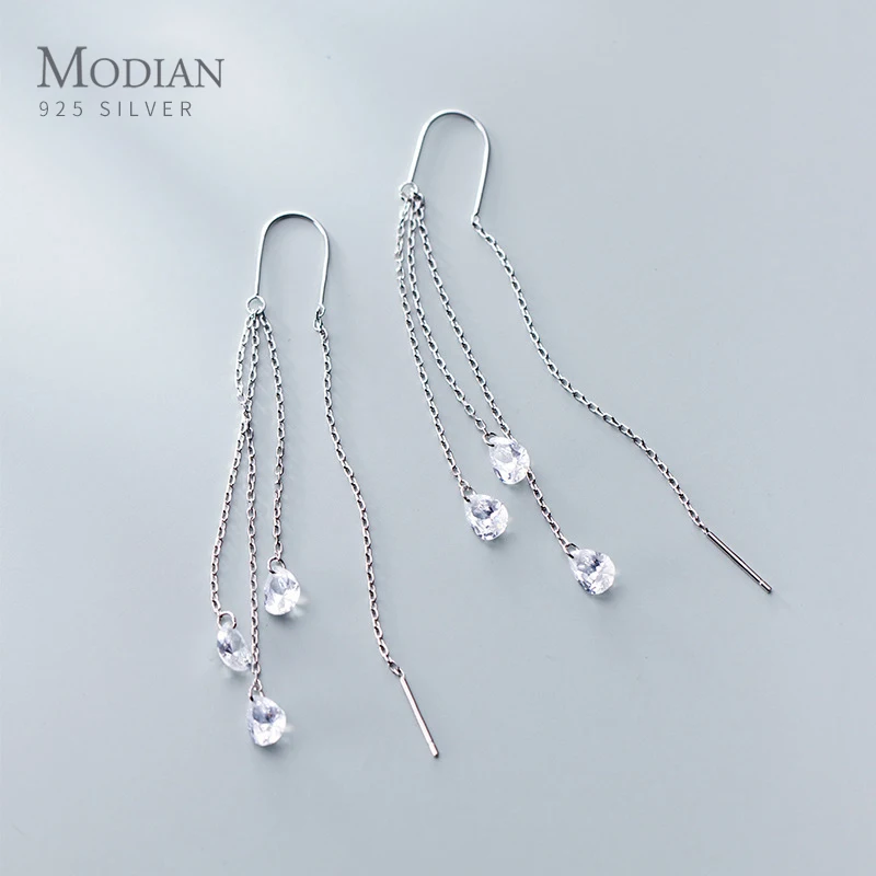 Top Trends: Modian Trendy Wedding Earring For Women 925 Sterling Silver Dazzling CZ Long Chain Tassel Water Drop Dangle Earring Fine Jewelry Shoppable Styles