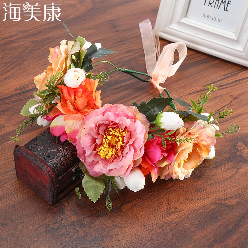 Top Trends: Haimeikang Headbands Simulation Flower Wreath Wedding Garland Headpiece Crown Kids Girl Women Floral Headdress Hair Accessories Shoppable Styles