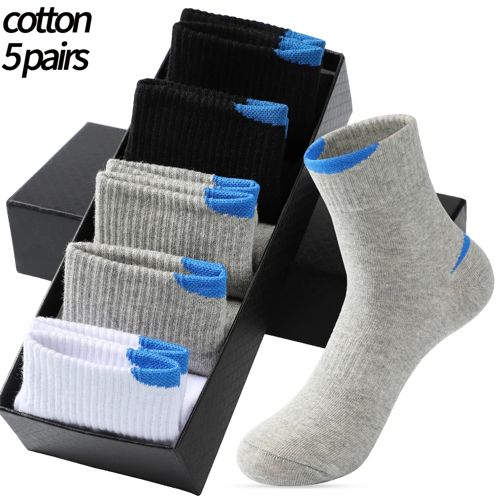 Top Trends: 5 Pairs / Lot Men's Casual Sports Socks Fashion Hot Sale Pure Cotton Men's Socks White Black Breathable Large Size Stockings 38-45 Shoppable Styles